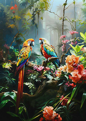 Parrots in jungle