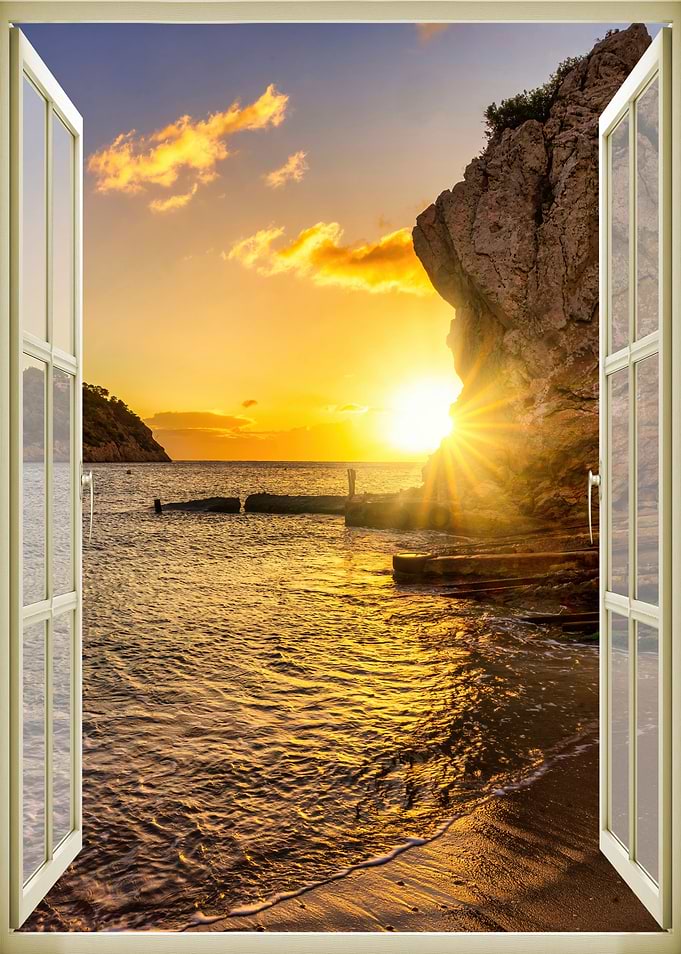 Window view beach sunset