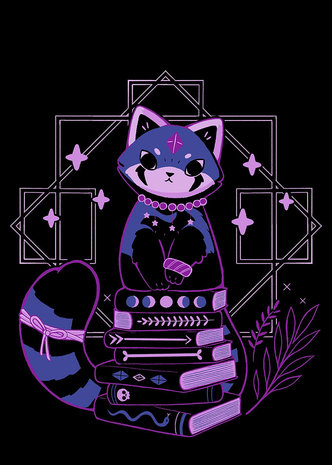 Dark Red Panda with Books
