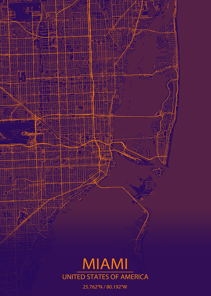 Miami Florida Purple Map