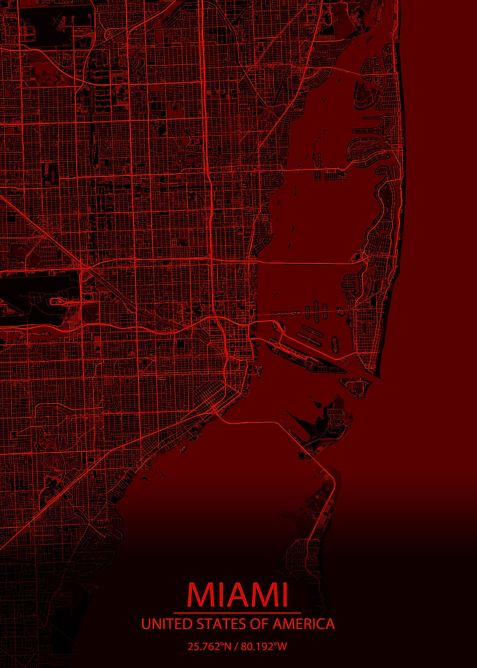 Miami Florida RedBlack Map