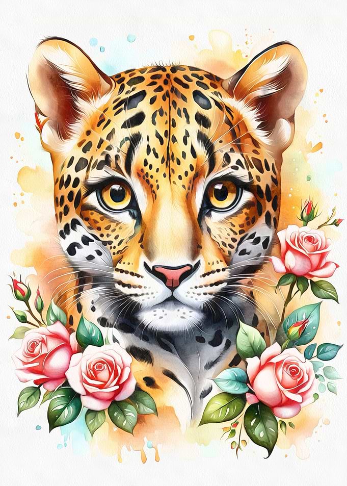 Cute Leopard with roses