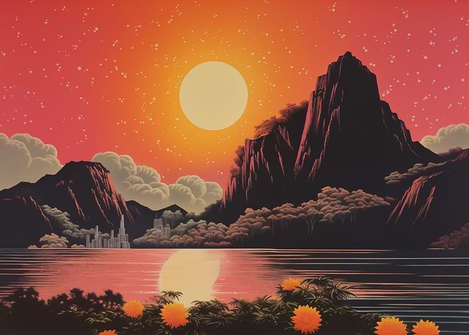 Orange Japanese Landscape