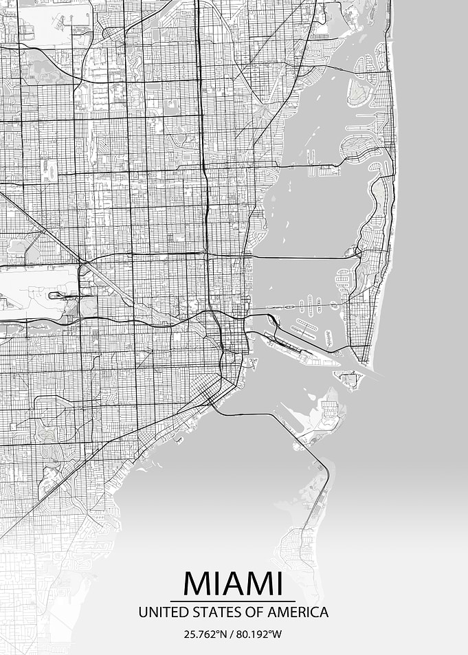 Miami Florida White Map
