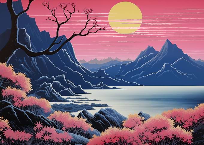 Pink Blue Japan Landscape