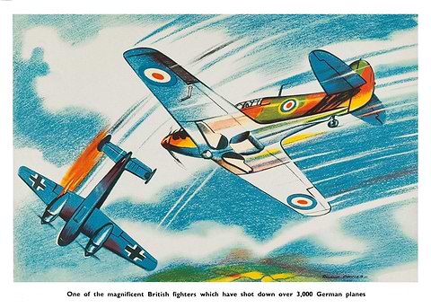 Spitfire Attack — vintage poster restored on metal