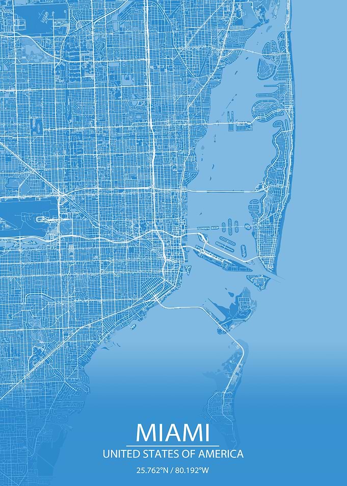 Miami Florida USA Blue Map