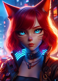 Fox Girl Blue Neon Anime