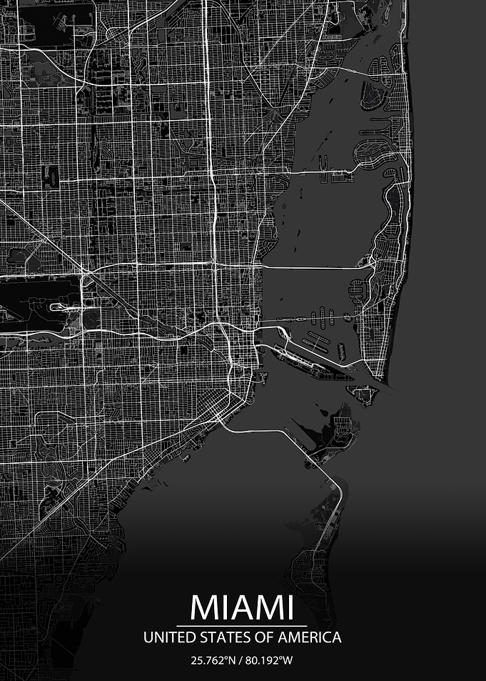 Miami Florida Black Map
