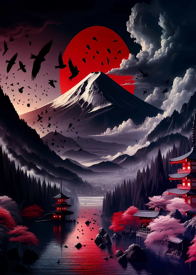red japan landscape