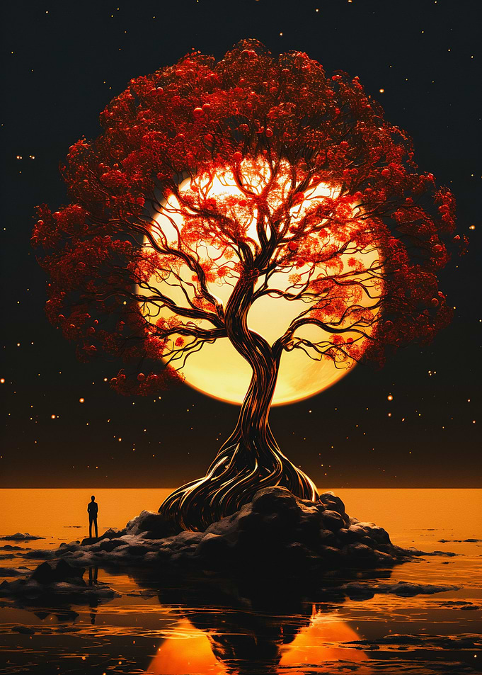 Red Tree Moonlight