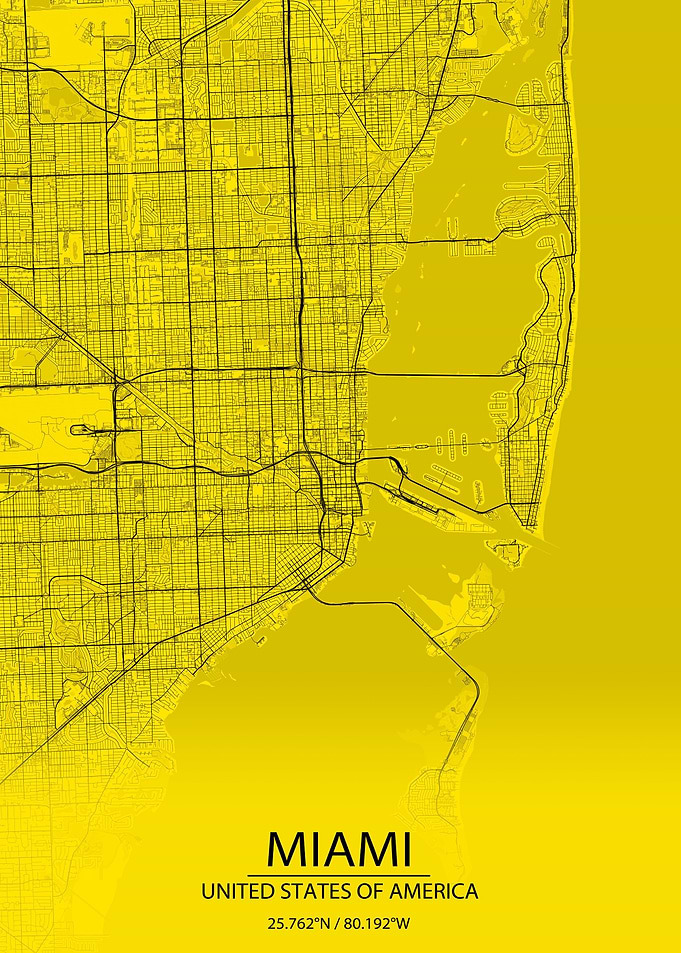 Miami USA Yellow Black Map