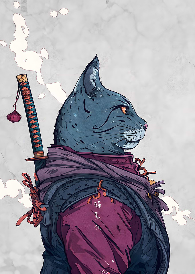 Cat Japanese Samurai
