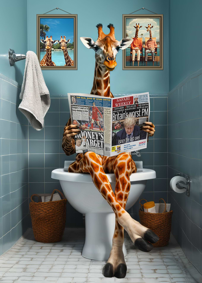 Funny Giraffe using Toilet