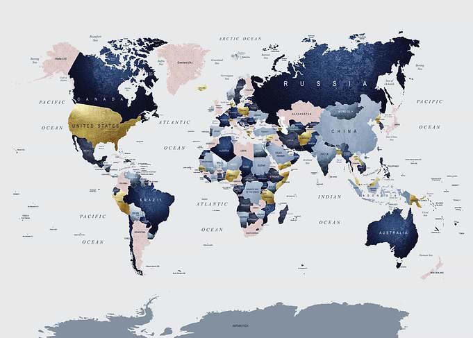World Map in Pink and Blue