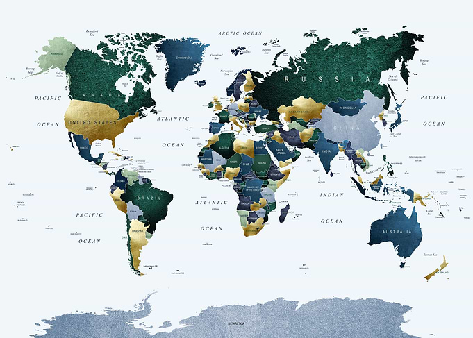 World Map Blue and Green