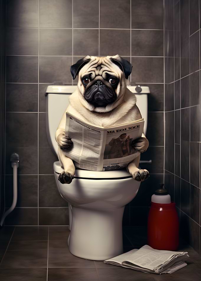 pug dog on the Toilet