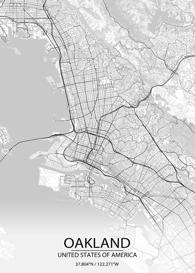 Oakland CA USA White Map