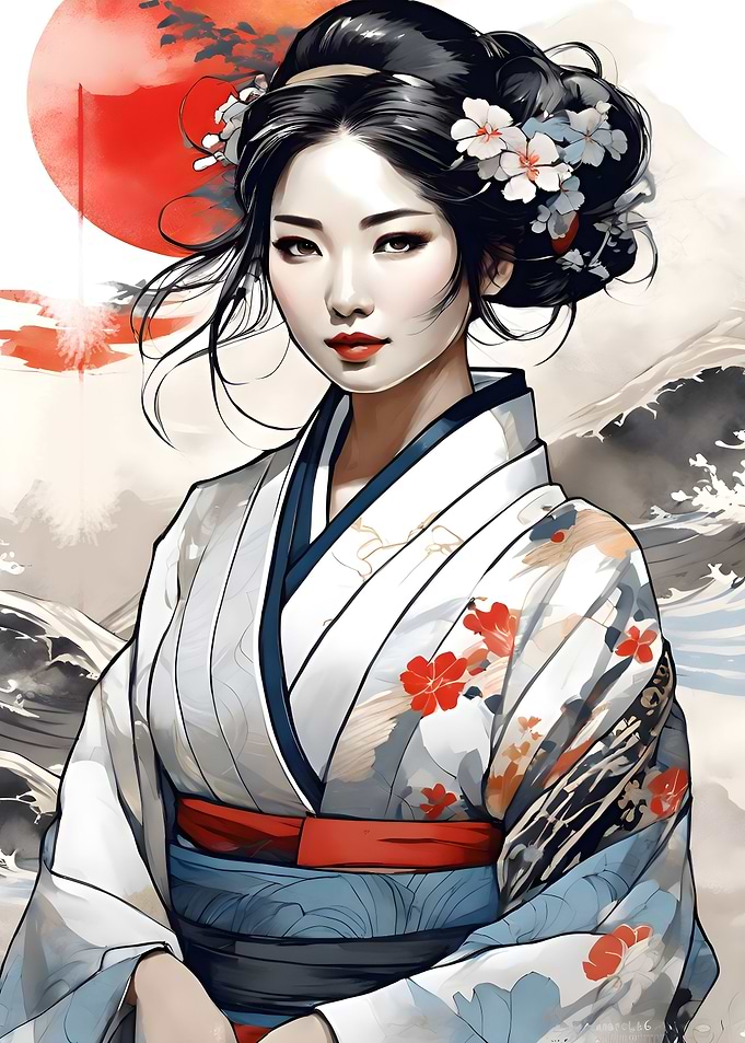 geisha ink painting art