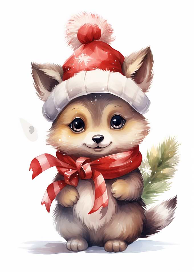 Merry Cute Wolf Xmas