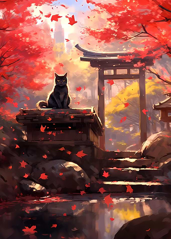 Cat cherry blossom scenery