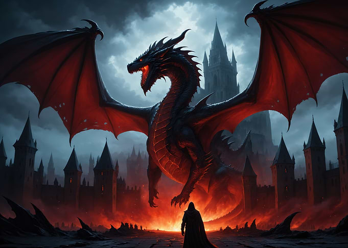 A gigantic red dragon