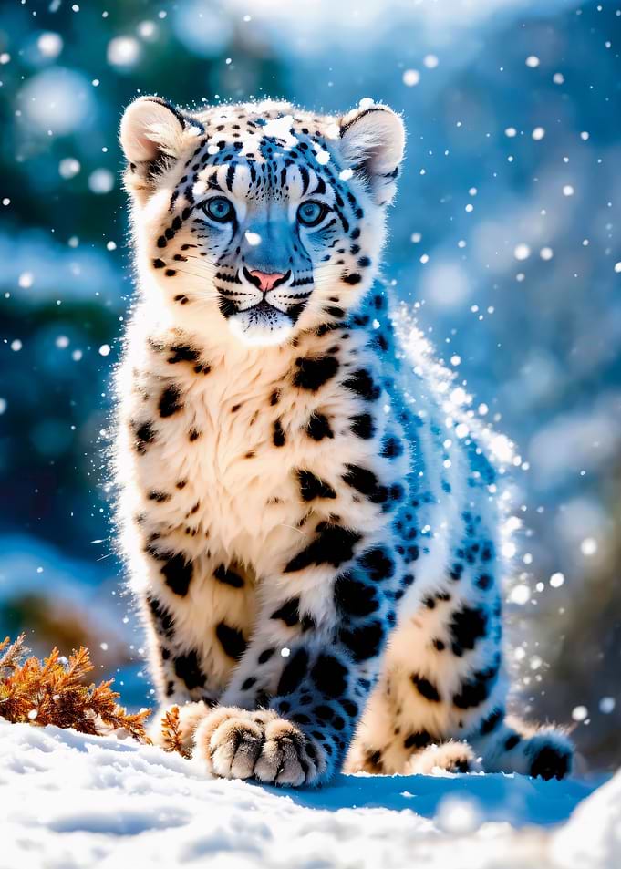 Snow leopard in snow