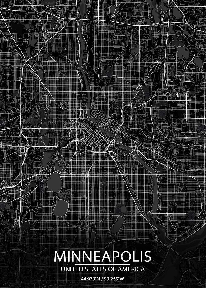 Minneapolis USA Black Map
