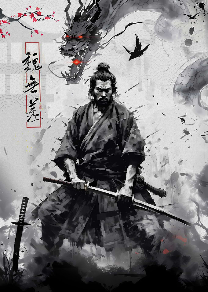 Samurai Warrior Ink Wash