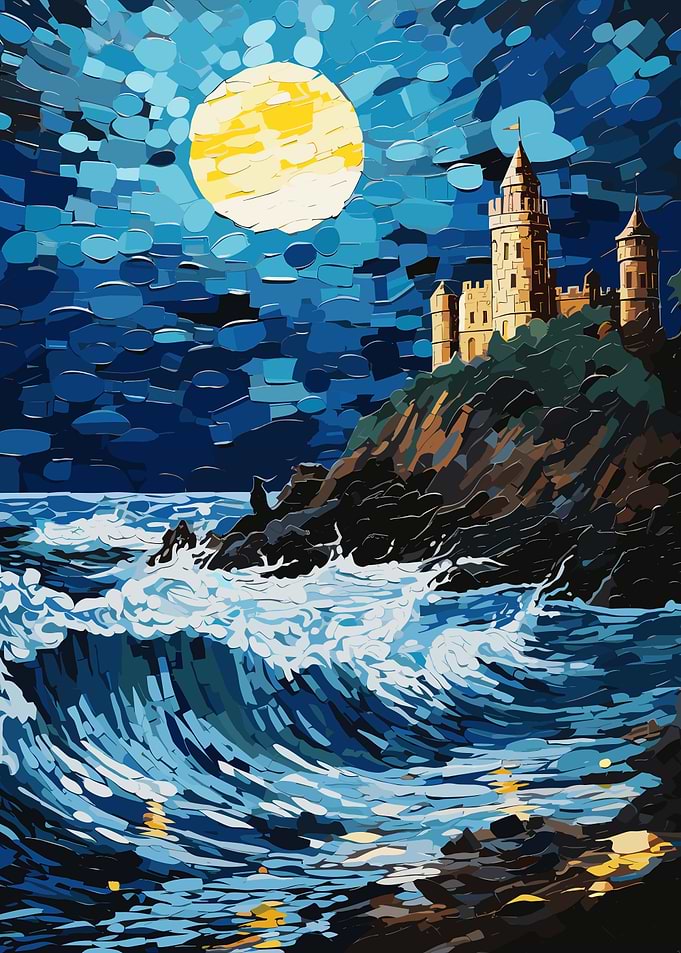 Castle on a cliff waves