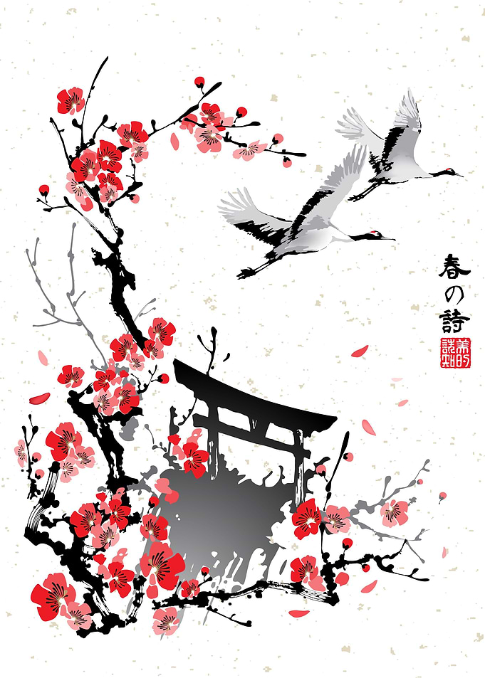 Cranes Fly Torii Gates