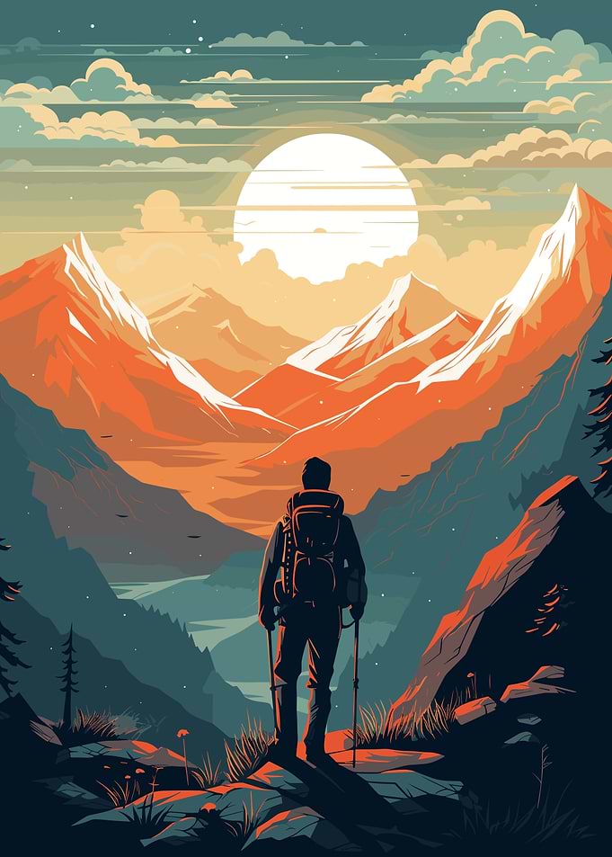 Retro Mountain hiking