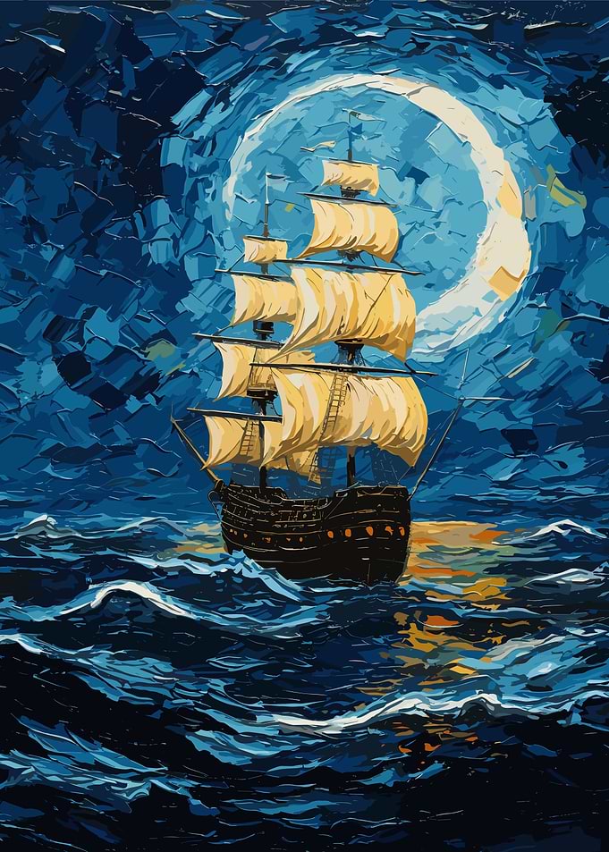 Pirate ship in ocean