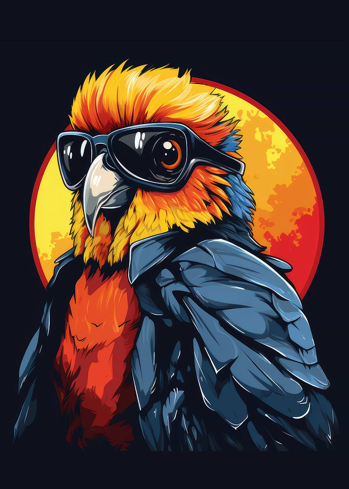 Retro parrot in sunglasses