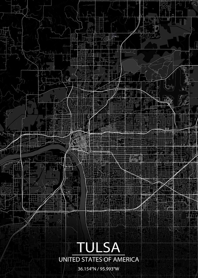 Tulsa Oklahoma Black Map