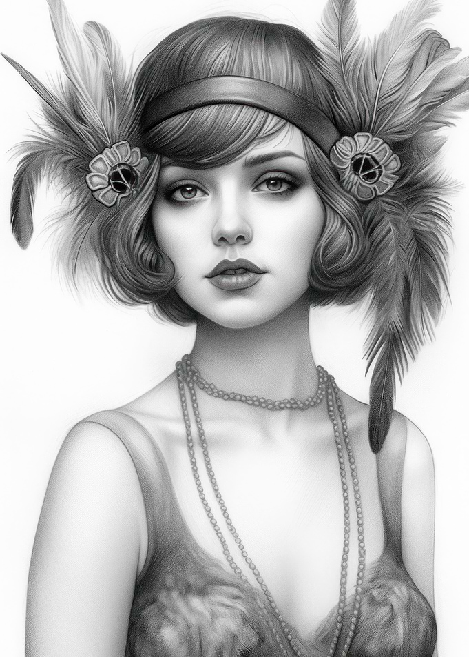 Flapper Woman Pencil Style