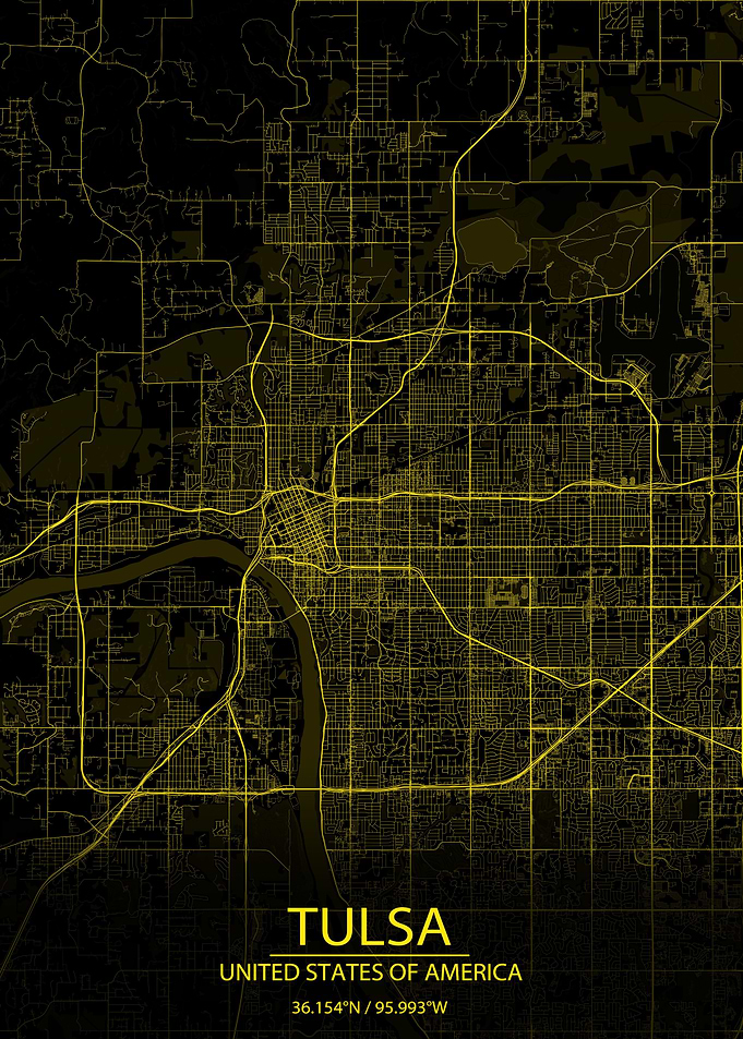 Tulsa USA Black Yellow Map