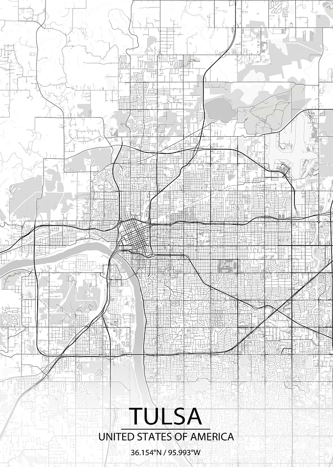 Tulsa Oklahoma White Map