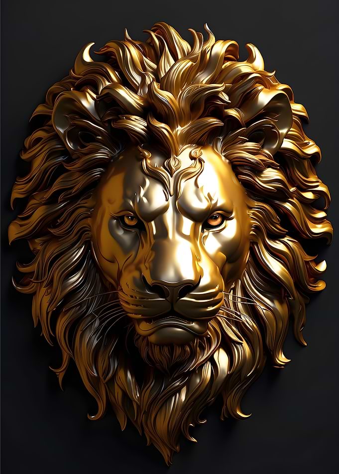 Metallic golden lion head