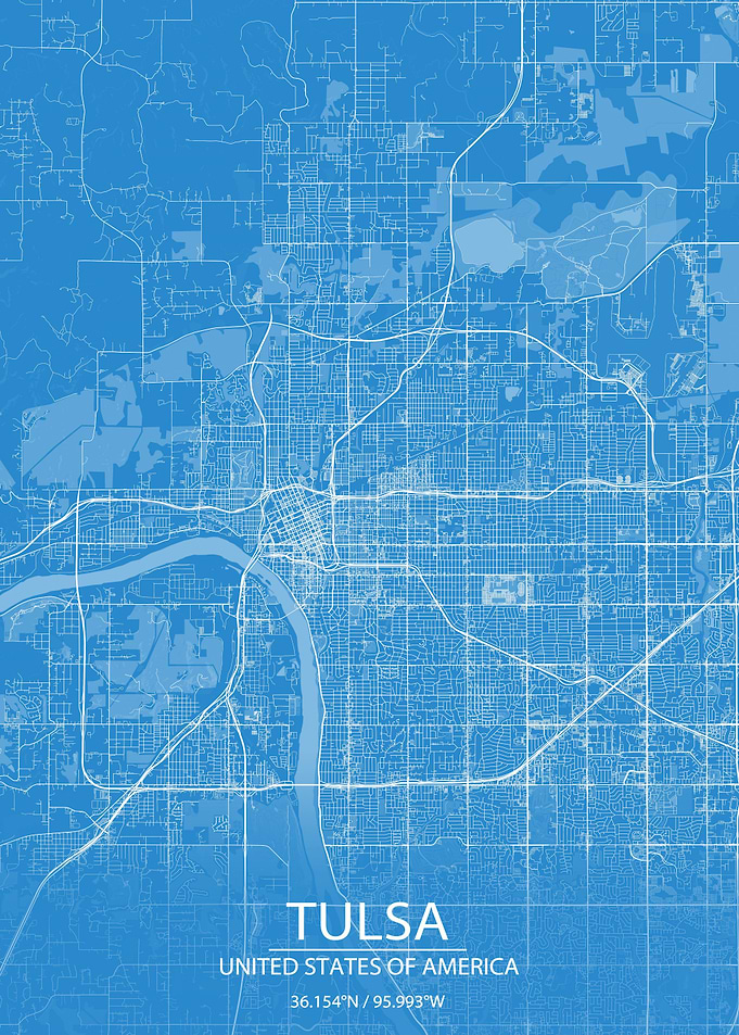 Tulsa Oklahoma US Blue Map