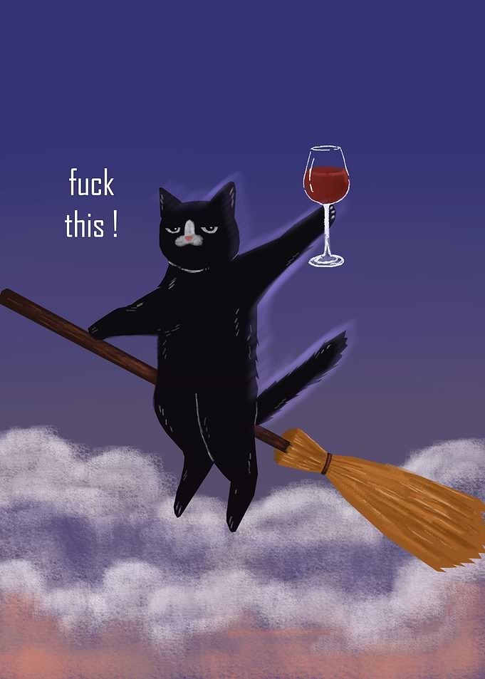 black cat holding a wine
