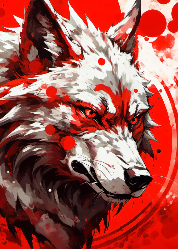 japanese wolf art poster