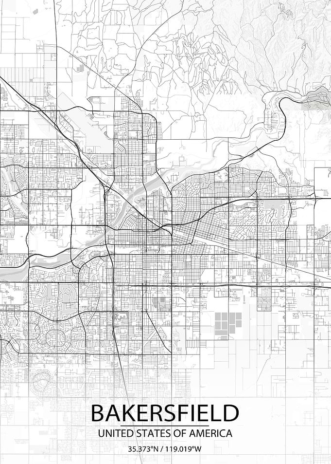 Bakersfield USA White Map
