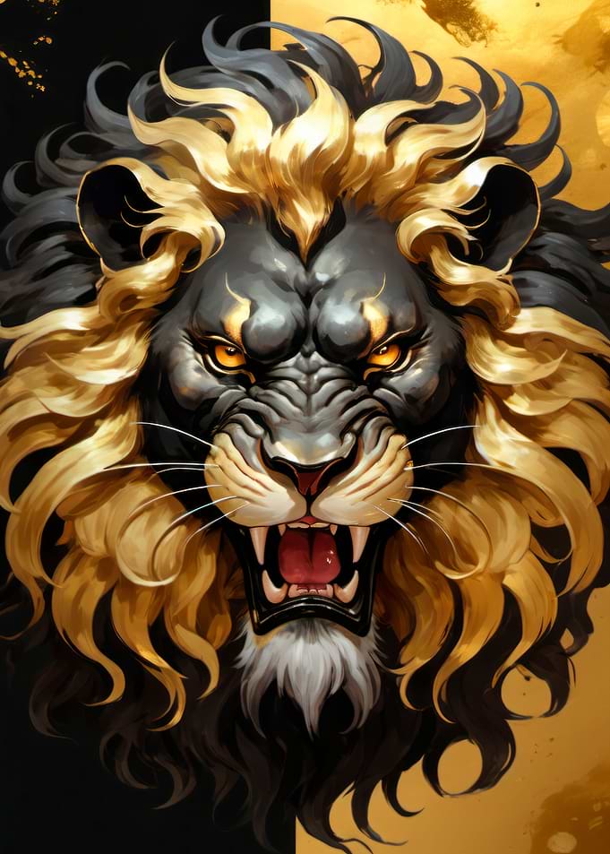 japanese lion art poster