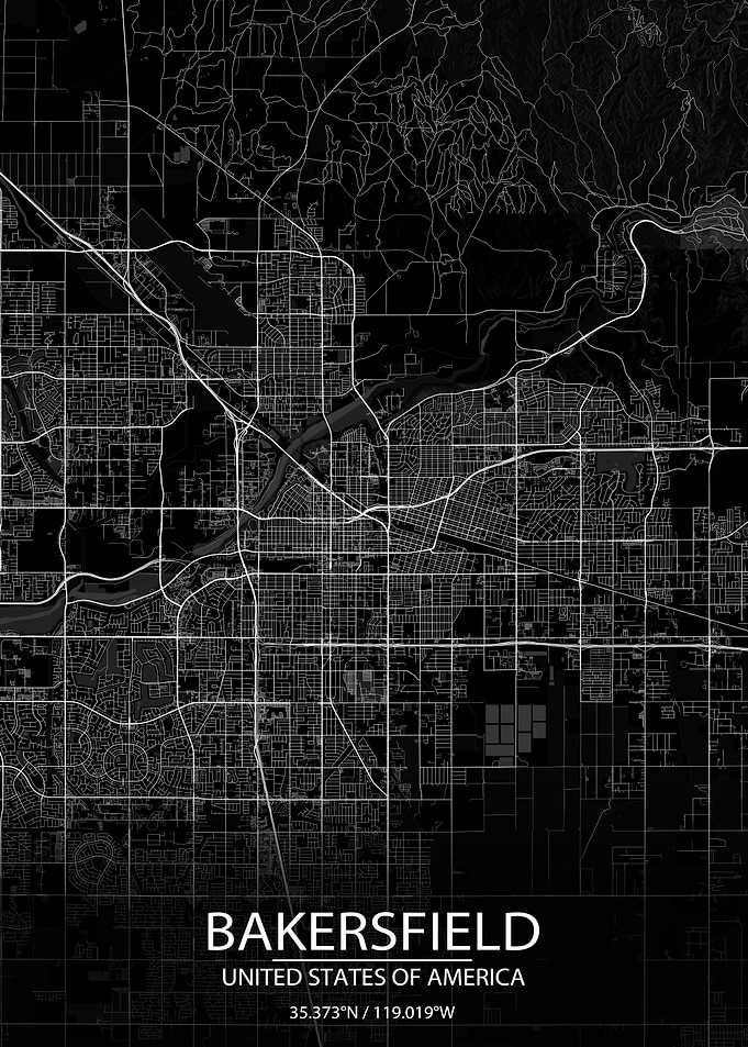 Bakersfield USA Black Map