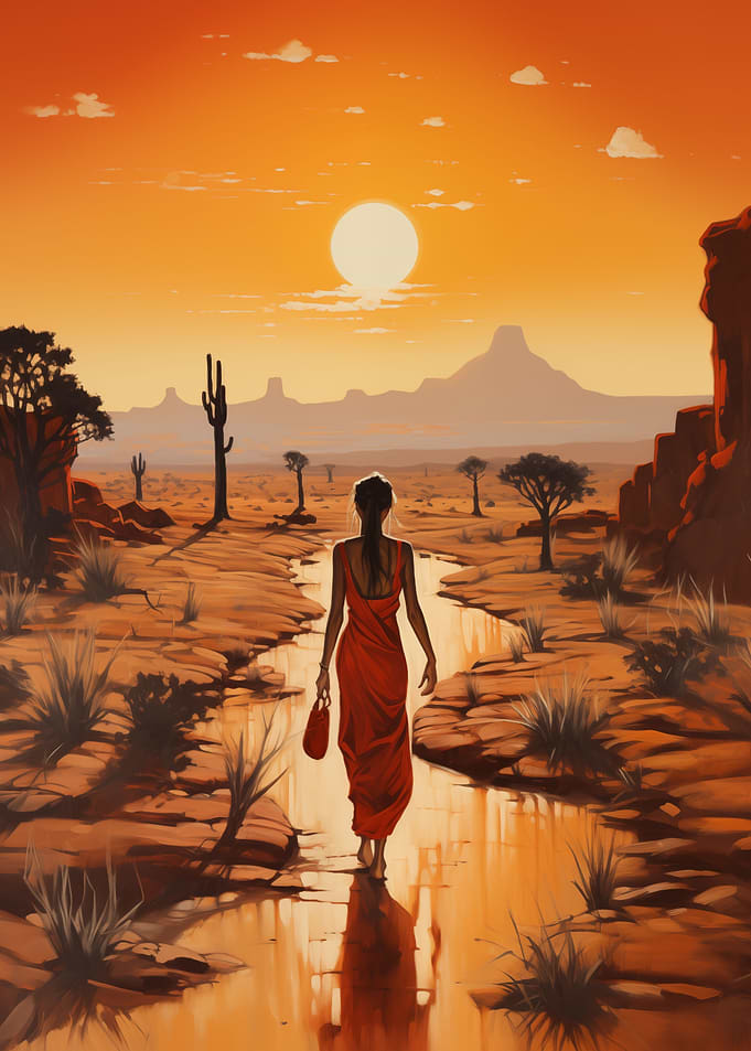 African Woman Desert Art