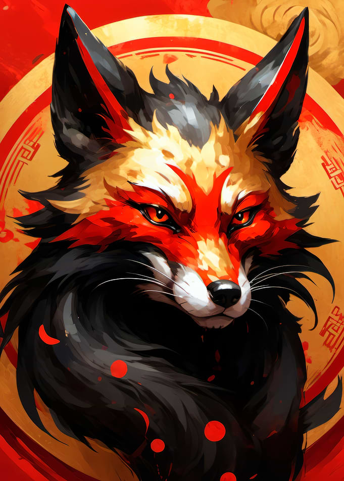japanese fox art poster