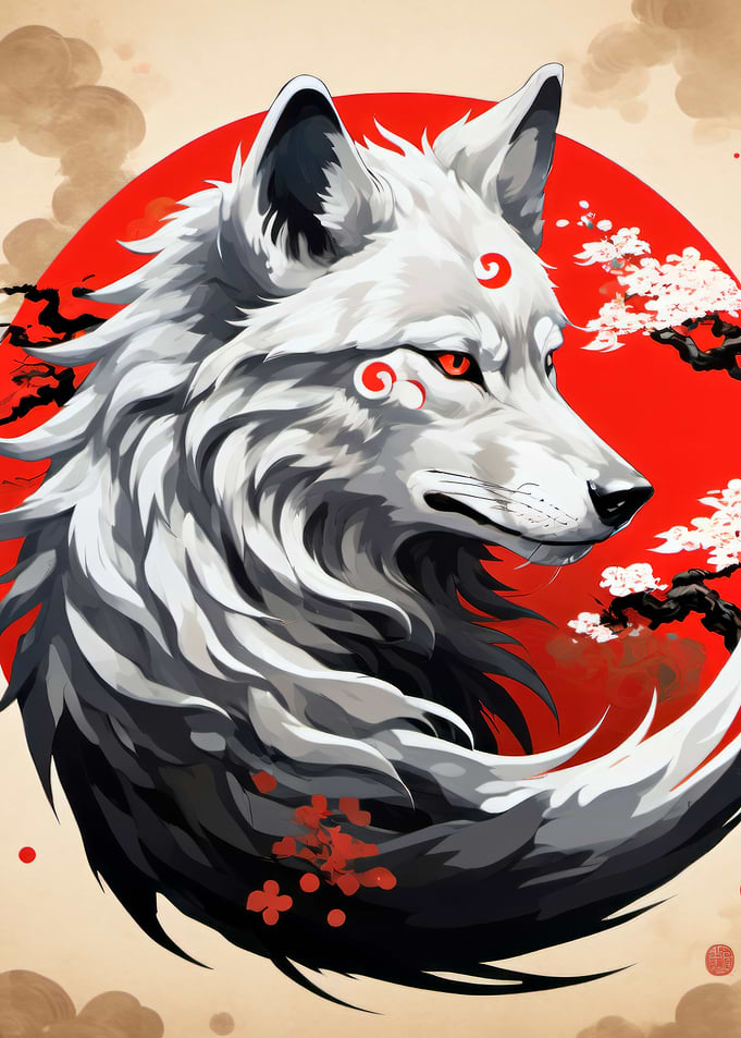 japanese wolf art poster