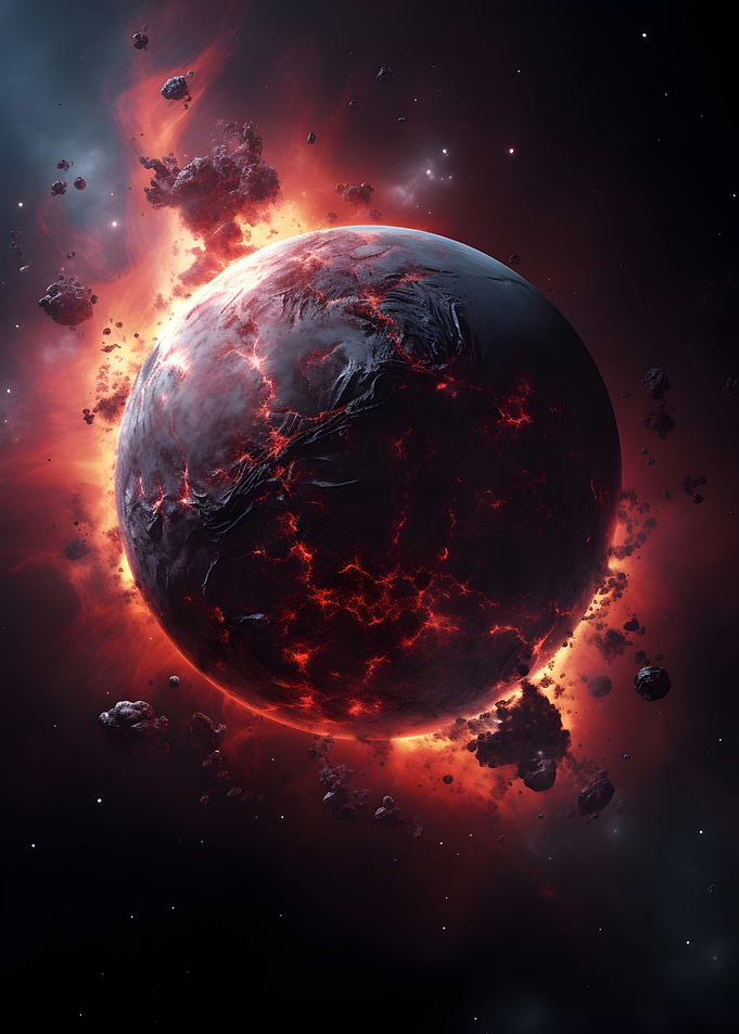 Planet with asteroid