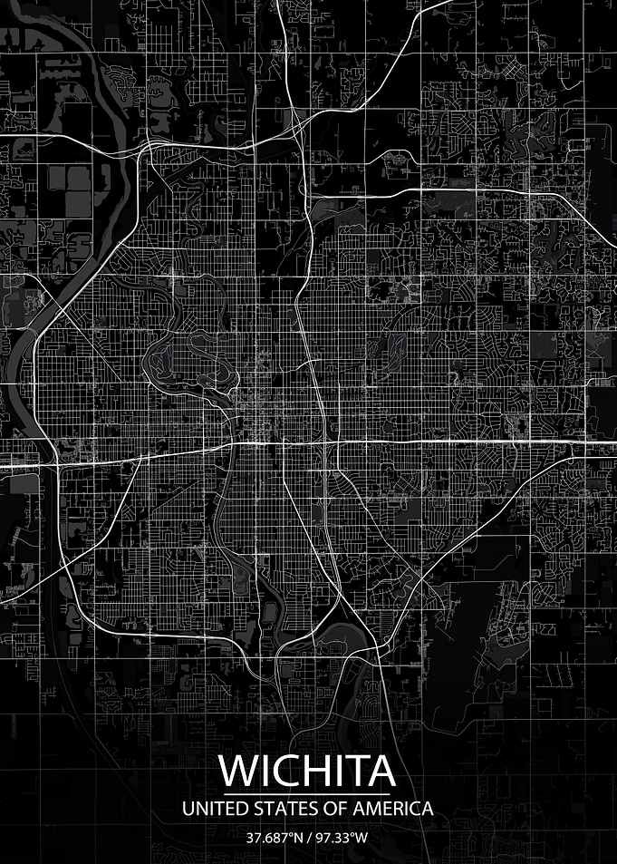 Wichita Kansas Black Map